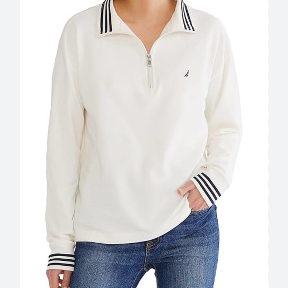 NAUTICA 1/4 Zip Polo Pullover Top Lightweight Sweatshirt White Navy NWT XXL